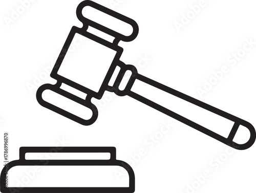 Simple outline icon of a judge s gavel and sounding block