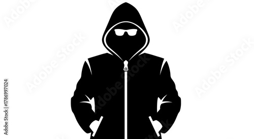 Mysterious figure in hoodie and sunglasses, anonymous silhouette, modern hacker concept