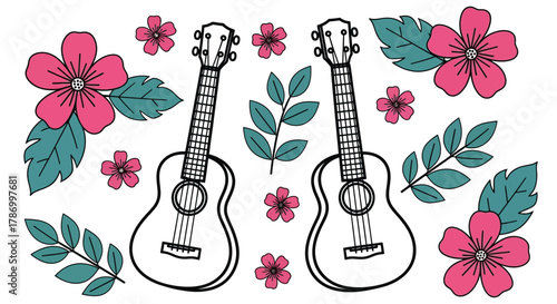 Ukulele and flower pattern for a relaxing tropical vacation vibe