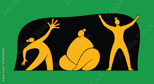 Abstract wellness illustration of diverse body positive women art