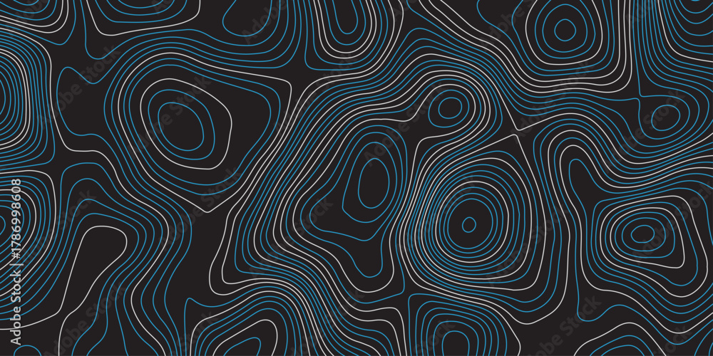 Fototapeta premium Abstract topographic map pattern with smooth contour lines in dark tones. Modern digital background design with wavy geographic curves, stylish elevation texture for creative projects.