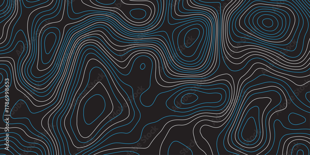 Fototapeta premium Abstract topographic map pattern with smooth contour lines in dark tones. Modern digital background design with wavy geographic curves, stylish elevation texture for creative projects.