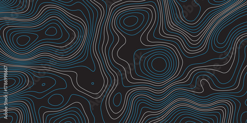 Abstract topographic map pattern with smooth contour lines in dark tones. Modern digital background design with wavy geographic curves, stylish elevation texture for creative projects.
