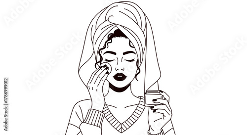 Woman skincare routine beauty treatment facial cleansing illustration