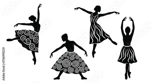 Ballet dancers silhouettes vector art design dance illustration