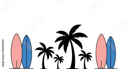 Surfboards and palm trees illustration vector beach summer design