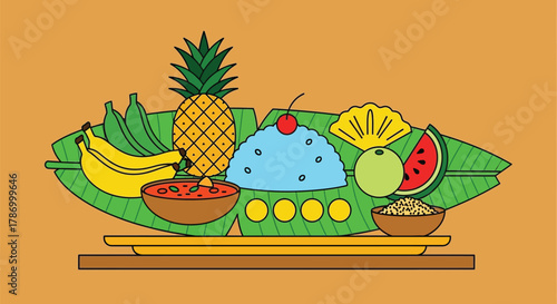 Illustration of traditional onam sadhya kerala harvest festival meal