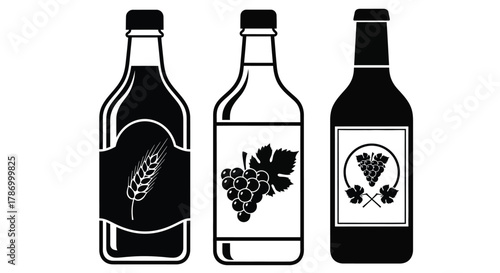 Wine bottles vector illustration alcoholic beverages and labels