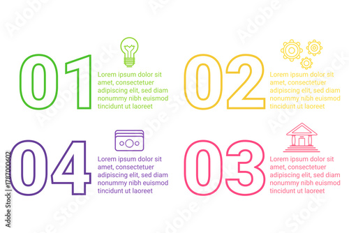 Infographic presenting four distinct sections, each highlighting different key concept. Sections including icons and colorful numbers, enhanced with concise text for better understanding