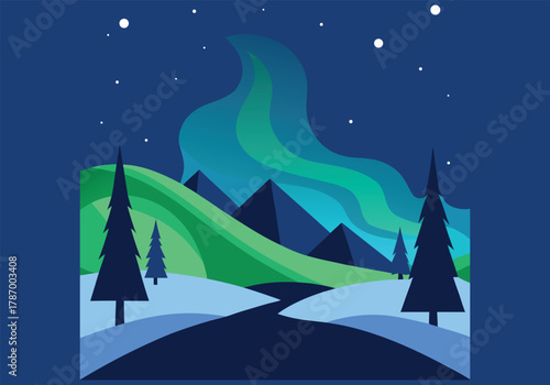 Aurora borealis or northern lights landscape for winter season