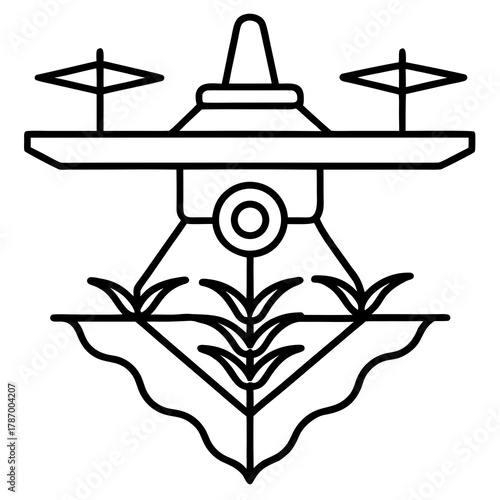 Drone surveying crops in a field silhouette