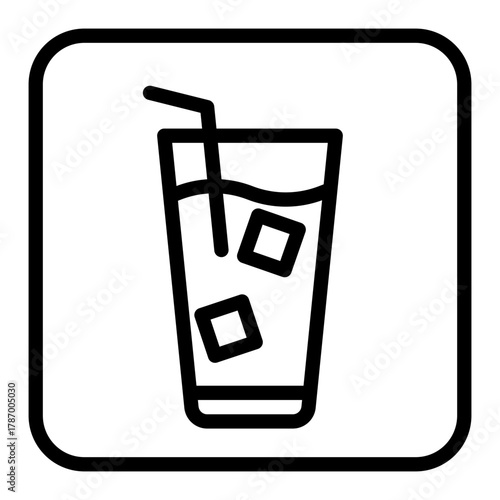 Iced Drink Glass with Straw and Ice Line Icon