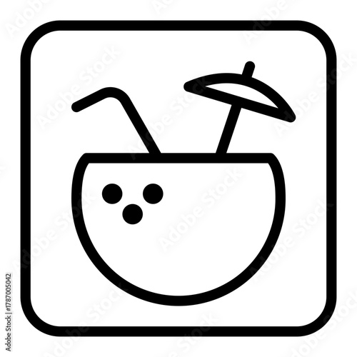 Coconut Drink Cocktail Tropical Line Icon