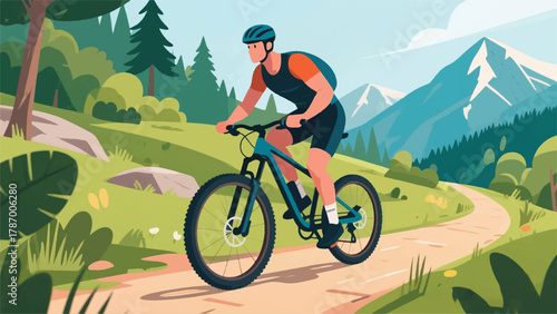 Mountain Bike Athlete Illustrator Artwork Banner Background Design Template 