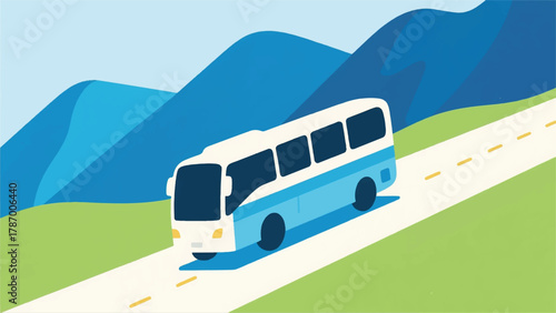Modern Geometric Bus On The Mountain Illustrator Artwork Banner Background Design Template 