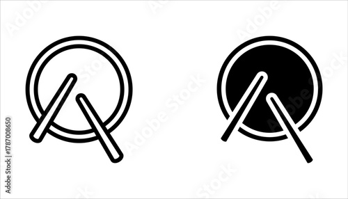 Set of drum icons. Drum sticks symbol, music. Hitting drum music icon on white background