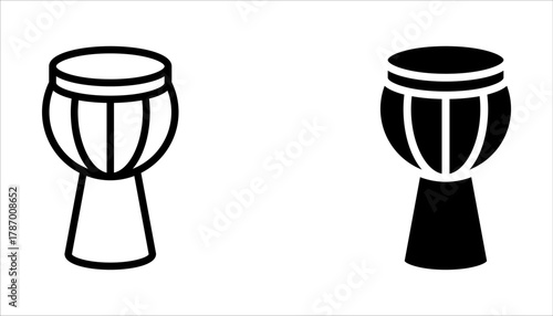 Set of drum icons. Drum sticks symbol, music. Hitting drum music icon on white background