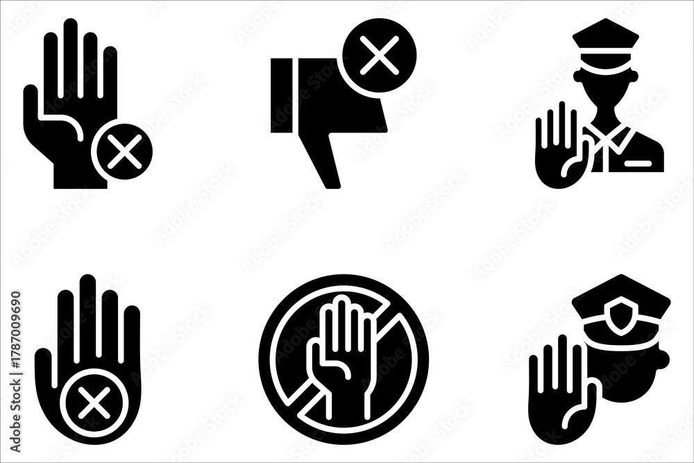 Fototapeta premium Rejection perfect linear icon set. Negative response, offer refusal. Thin line on white background