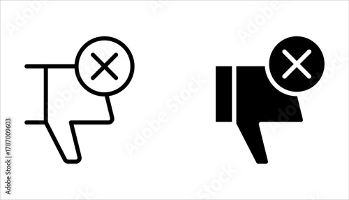 Rejection perfect linear icon set. Negative response, offer refusal. Thin line on white background