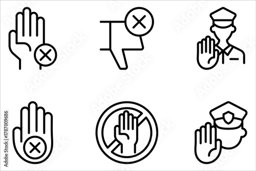 Rejection perfect linear icon set. Negative response, offer refusal. Thin line on white background