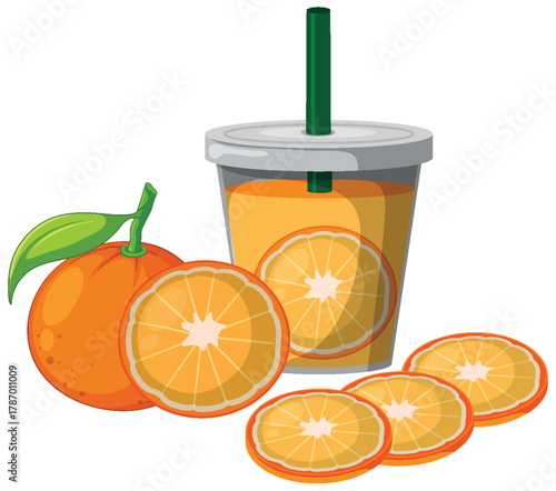 Fresh Orange Juice with Sliced Citrus Fruit Illustration