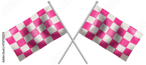 Crossed Pink and White Checkered Racing Flags Illustration