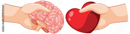 Hand Holding Brain and Heart Symbol Vector Illustration