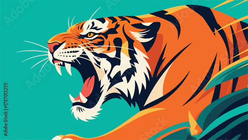 The Wild Tiger is Very Angry Illustrator Artwork Banner Background Design Template 