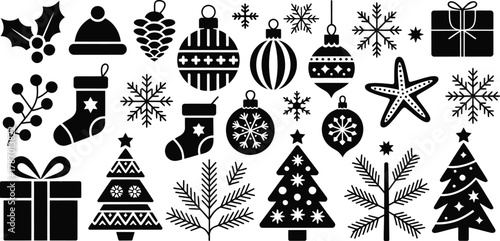 Christmas ornaments trees snowflakes holly berries pinecone stocking gift Bundle