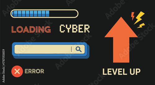 Cybersecurity level up loading error search bar progress bar concept