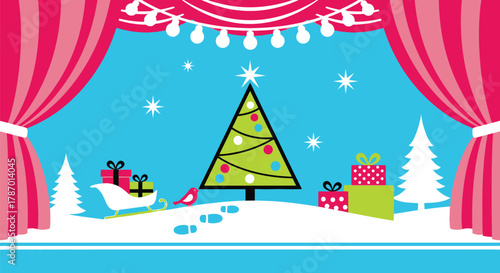 Christmas tree stage scene holiday season winter wonderland decor