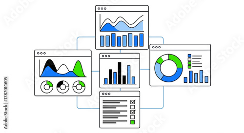 Data visualization dashboard with charts and graphs for analytics