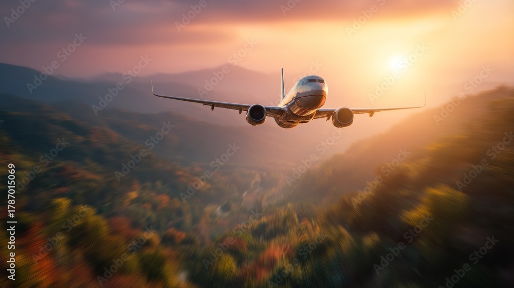 Fototapeta premium Airplane autumn sunset