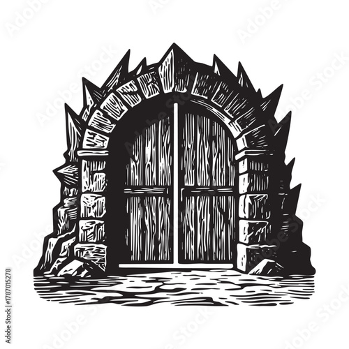Gates of Hell Demon Throne Engraving Vector Illustration