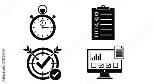 Business productivity tools and time management vector illustration