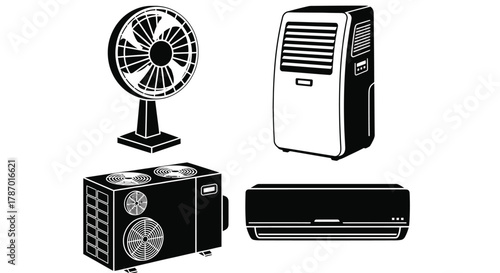 Air conditioning and fan vector illustration cooling appliances