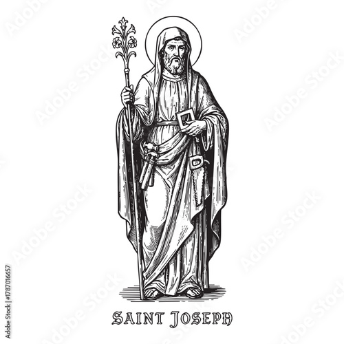 Saint Joseph Religious Figure Engraving Vector Illustration