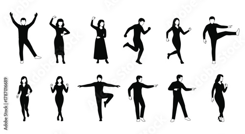 Stock vector silhouettes of people dancing and doing different poses