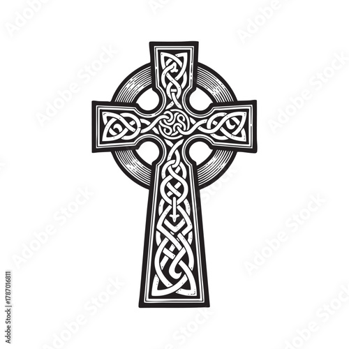 Traditional Celtic Cross Knotwork Engraving Vector Illustration