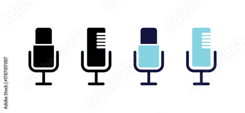Minimal Studio Microphone Icon, Flat Vector Podcast, Broadcast and Audio Recording Symbol