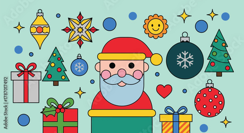 Christmas santa claus ornaments and gifts holiday season vector art