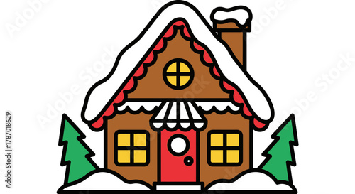 Festive gingerbread house illustration perfect for holiday designs