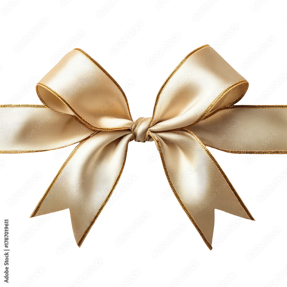 Naklejka premium Gold bow with trim, centered on transparent background