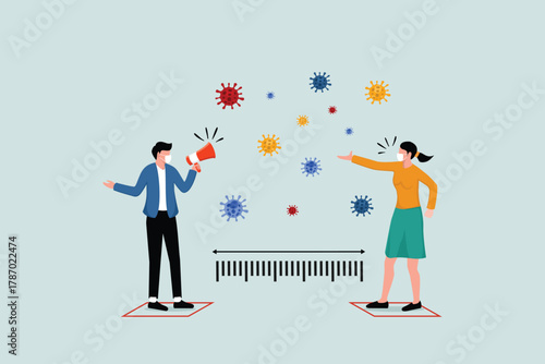 Maintain social distancing in the general public to protect the public from the concept of spreading the virus outbreak, businessmen and women maintain distance in encounters with viral pathogens.