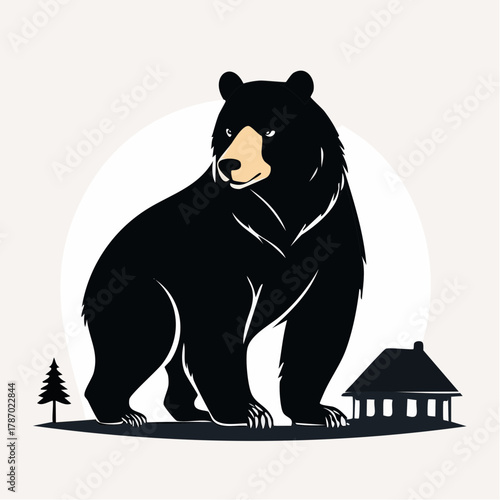 人里に現れる熊のベクターイラスト アーバンベアと社会問題  注意喚起