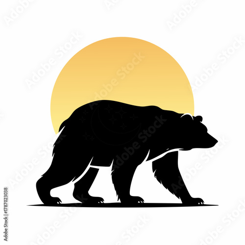 熊のシルエットのベクターイラスト 警告標識 熊出没 注意喚起