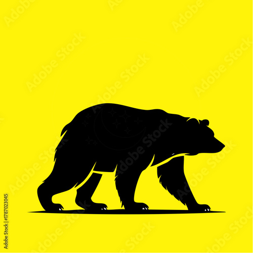 熊のシルエットのベクターイラスト 警告標識 熊出没 注意喚起