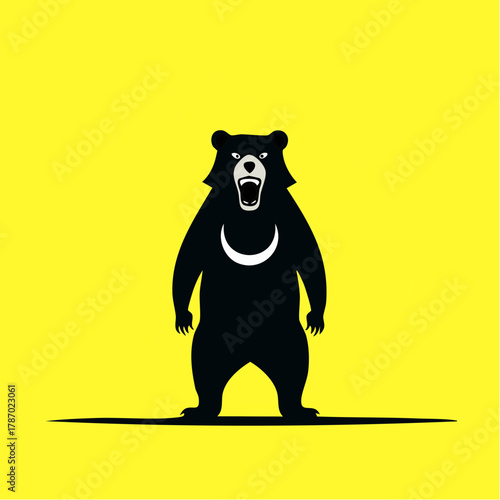 熊のシルエットのベクターイラスト ツキノワグマ 警告標識 熊出没 注意喚起