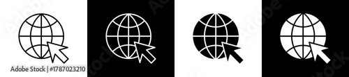 Internet icon set in line and glyph style on black and white background