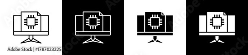 Technology icon set in line and glyph style on black and white background